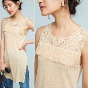 James Coviello/Anthropologie linen ivory fringe festival tank Size M Petite